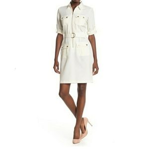 Sharagano Belted Front Zip Utility Shirt Dress